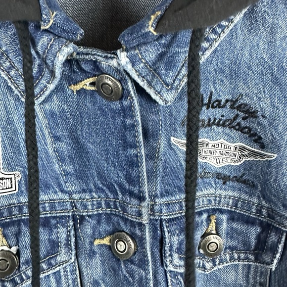 Harley Davidson Zip Off Sleeve Denim Jacket S Indigo Wash Hoodie Milwaukee, WI - Picture 4 of 13